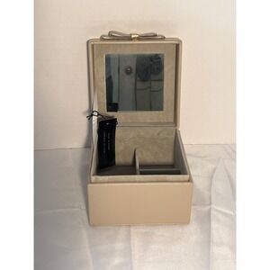 Rachel Zoe Beige Faux Leather Bow Jewelry Organizer Box With Mirror‎